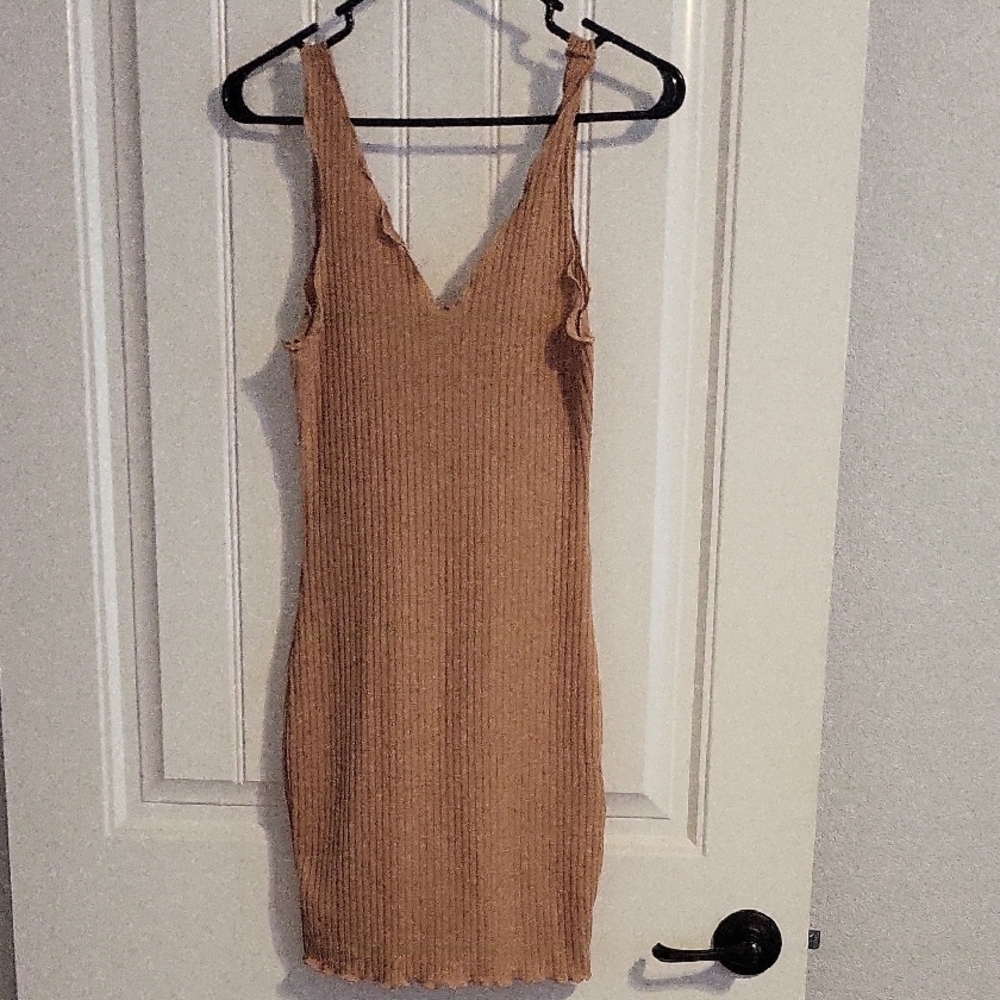 SHEIN Tan Ribbed Mini Dress - Picture 4 of 6